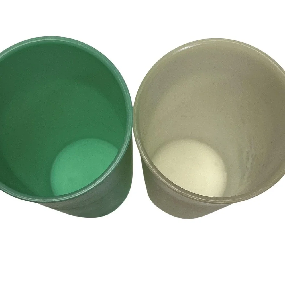 Vintage Tupperware Tall Tumblers Set Of 2 Green & White Plastic Cups Made In USA